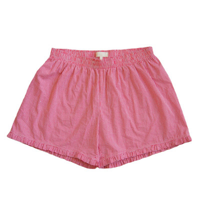 Sieviešu vasaras elastīgās jostasvietas rūtaini šorti ikdienišķa modes brīva, volānveida apakšmala, uzplaiksnīta, īsas bikses Ielu apģērbi, guļamvietas