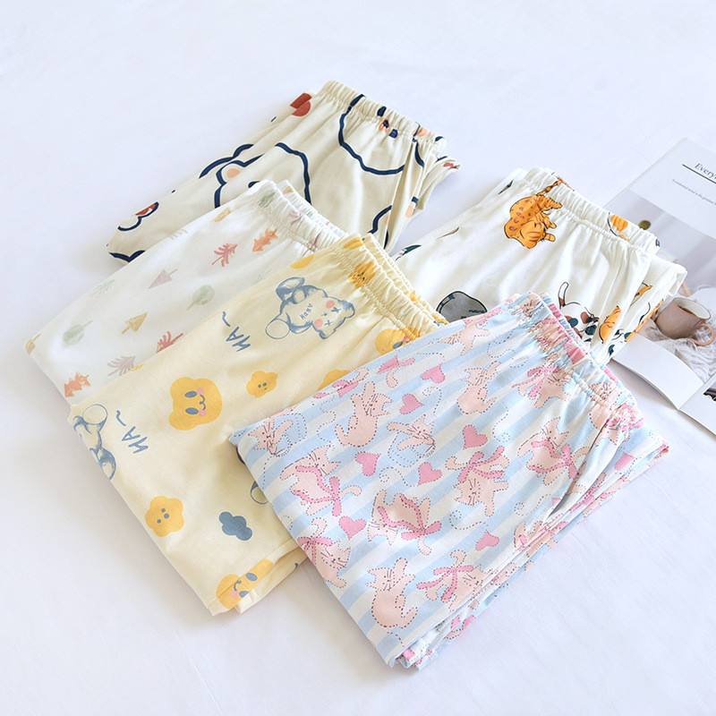 2024. gada japāņu jauns sieviešu naktsveļa, 100% kokvilna, trikotāžas, mīkstas bikses Karikatūra brīvas bikses Sākums Sieviešu pidžamas bikses