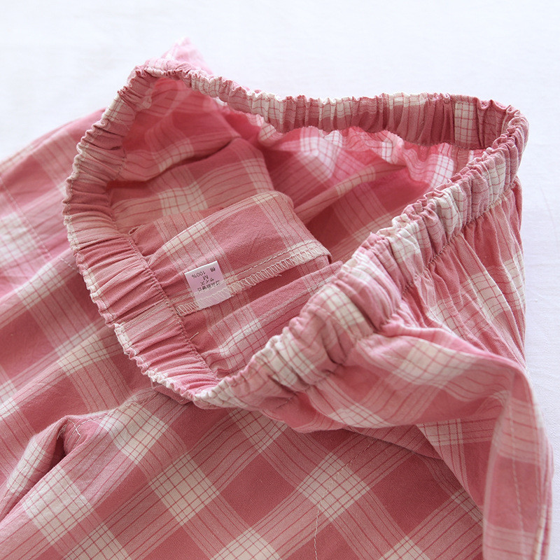 Tavaszi őszi pamut géz nadrág kockás alvó nadrág női pizsama nadrág alsó női hálóruha Férfi pizsama nappali ruházat