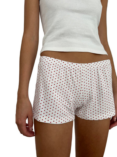 Pantaloni scurți de damă cu imprimeuri inimioare de vară, ocazional, cu talie elastică, pantaloni scurți de lounge cu picioare late, pantaloni de dormit Pamaja, boxer pentru femei