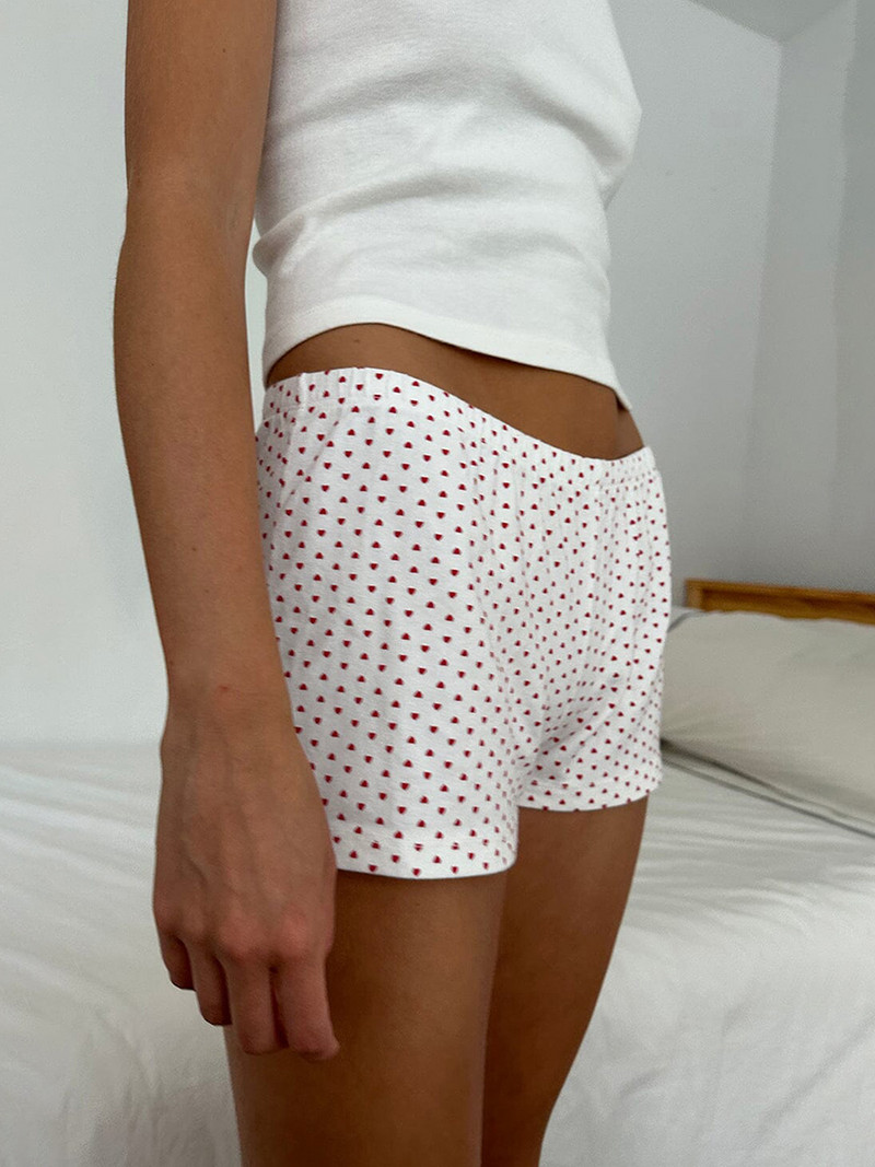 Pantaloni scurți de damă cu imprimeuri inimioare de vară, ocazional, cu talie elastică, pantaloni scurți de lounge cu picioare late, pantaloni de dormit Pamaja, boxer pentru femei