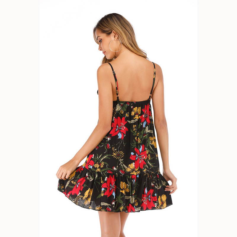 2024. u europskom i američkom stilu s cvjetnim printom u boji, haljina bez rukava za žensku veliku okretnu suknju