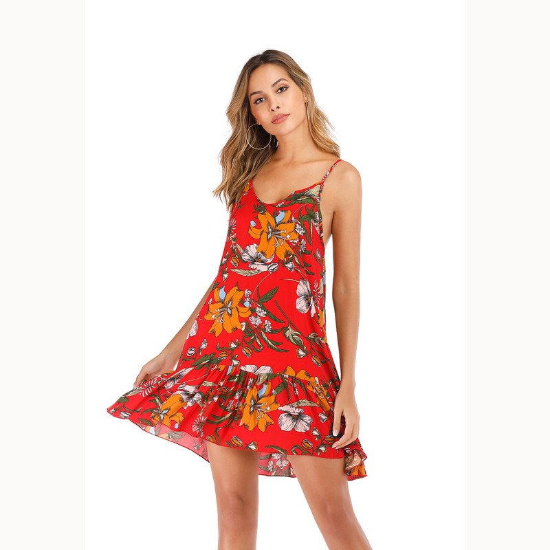 2024. u europskom i američkom stilu s cvjetnim printom u boji, haljina bez rukava za žensku veliku okretnu suknju