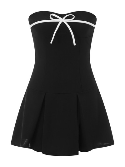 wsevypo Vintage klasiska melna kleita bez lencītēm Sieviešu mini kleita ar kroku augšpusi bez pleciem Elegant Vestidos