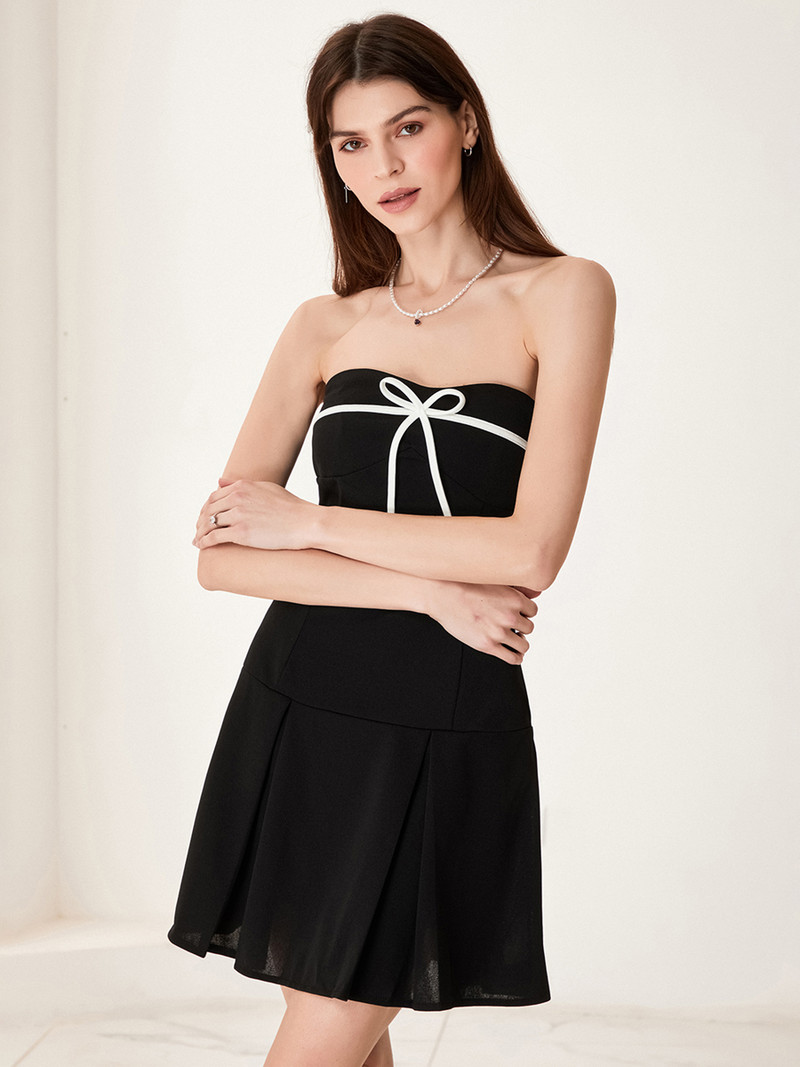 wsevypo Vintage klasiska melna kleita bez lencītēm Sieviešu mini kleita ar kroku augšpusi bez pleciem Elegant Vestidos