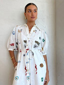 Sieviešu elegants, grafiti apdruka, mežģīņotā midi kleita Eleganta kleita ar atloku ar īsām piedurknēm, 2024. gada jauni sieviešu brīvdienu vestidi