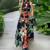 Elegantna uska duga haljina s dubokim V-remenom 2024., ljetna haljina visokog struka s tie dye printom, vintage boemske ženske haljine bez rukava