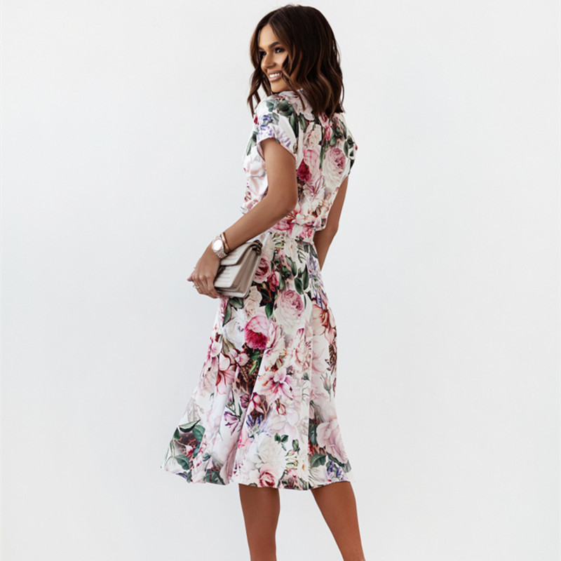 Ženska haljina, ljeto 2022., nove seksi cvjetne haljine s v-izrezom, kratkim rukavima, tankim strukom, ležernim haljinama na rasprodaji JQMY1128