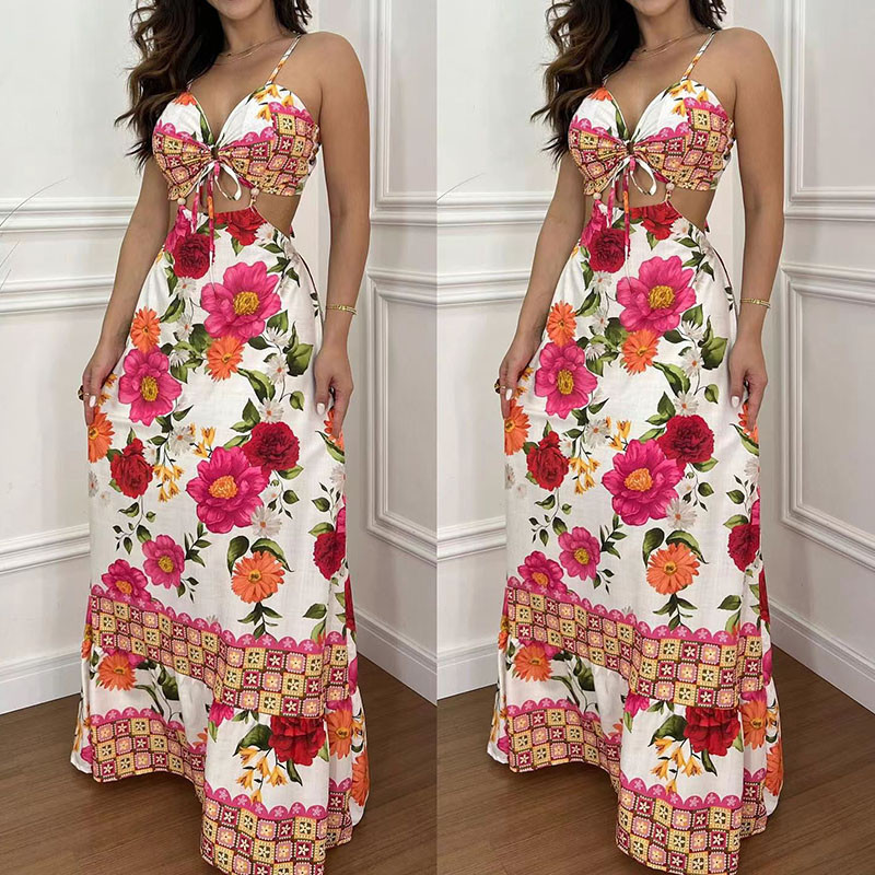 Sieviešu eleganta ar dziļu V veida kakla izgriezumu bez piedurknēm Bohe kleita, seksīga, izliekta, šņorējama gara kleita, modes raksta, vidukļa ballītes kleita