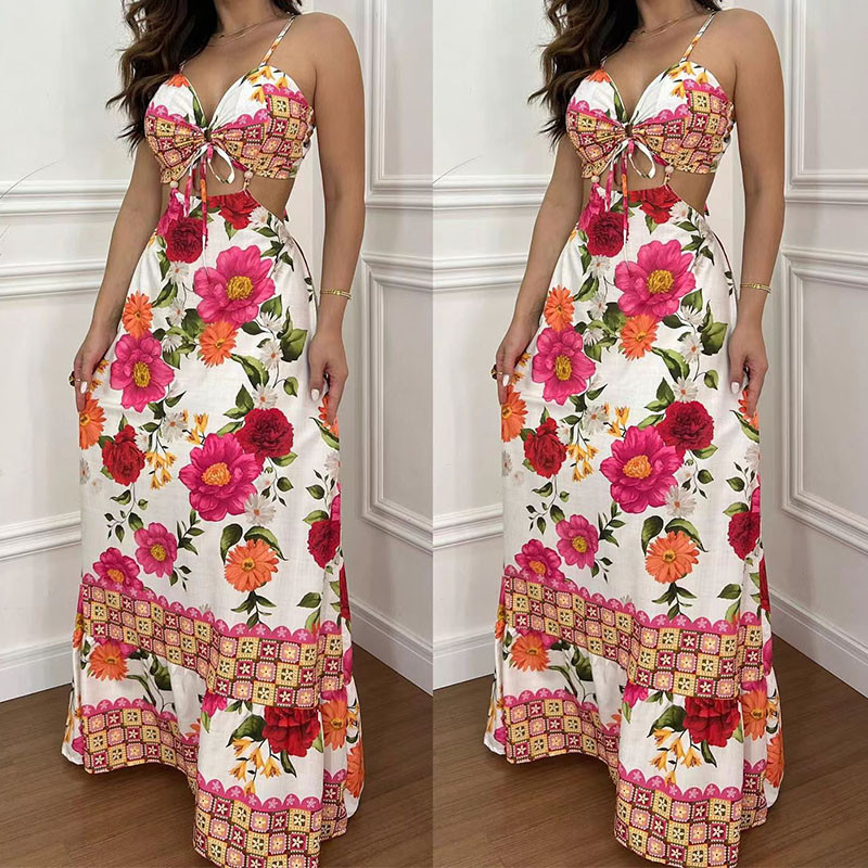 Sieviešu eleganta ar dziļu V veida kakla izgriezumu bez piedurknēm Bohe kleita, seksīga, izliekta, šņorējama gara kleita, modes raksta, vidukļa ballītes kleita