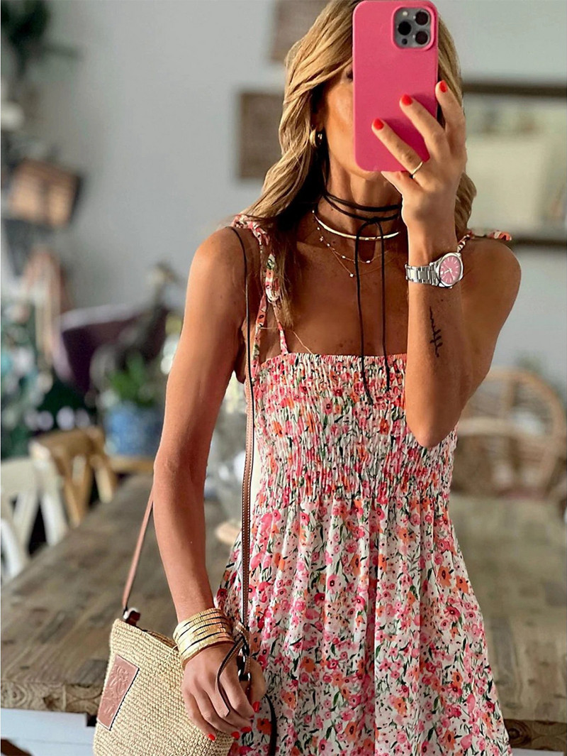 Ženska europska i američka haljina u boemskom stilu Ženska dugačka haljina s cvjetnim uzorkom na naramenicu s velikim rubom