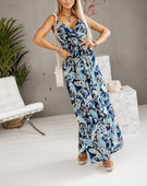 Sieviešu moderna, neformāla apdruka ar brīvi piegulošu V veida kakla izgriezumu Spag hetti strap bezpiedurknēm gara kleita