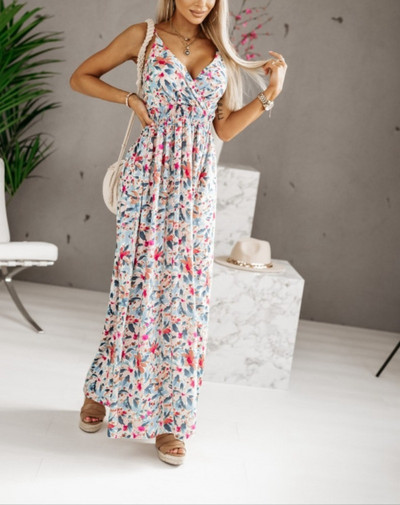 Sieviešu moderna, neformāla apdruka ar brīvi piegulošu V veida kakla izgriezumu Spag hetti strap bezpiedurknēm gara kleita