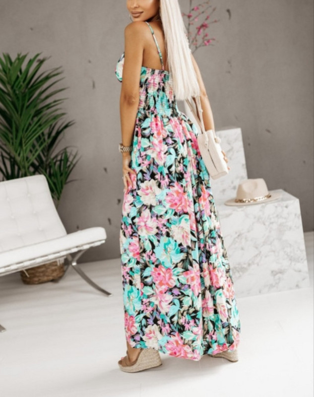 Sieviešu moderna, neformāla apdruka ar brīvi piegulošu V veida kakla izgriezumu Spag hetti strap bezpiedurknēm gara kleita