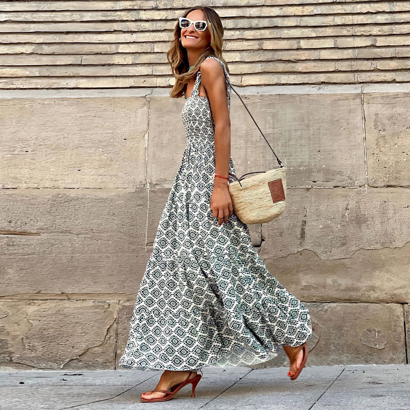 Seksīga gara kleita sievietēm Eleganta ikdienišķa modes kleitas ar ziediem apdrukātas dāmu ikdienas ielas apģērbs pludmales brīvdienām pavasaris vasara