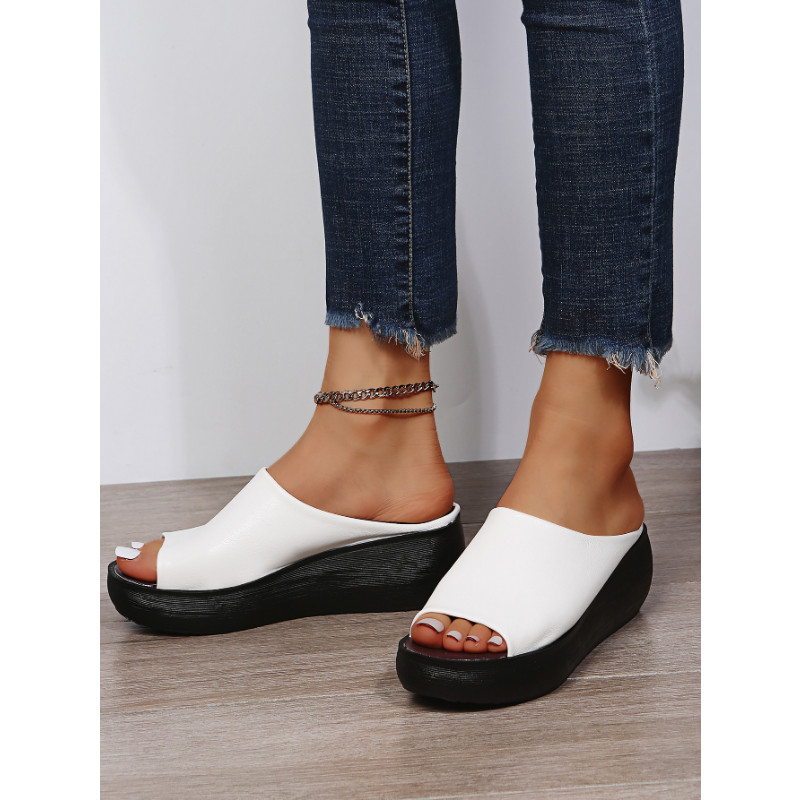 2023. gada vasaras Sieviešu ādas zoles čības Sieviešu seksīgi augstpapēžu kurpes, melna īkšķa platforma.