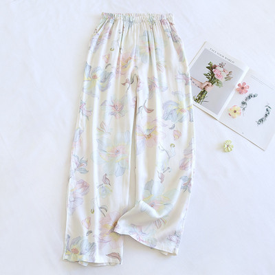 2024. gada vasara Jaunas sieviešu guļambikses Viskozas šķiedras Gongsatīna Plānas platas Bikses ar apdruku ar vaļīgu muti Mājas Bikses Sieviešu jaukas