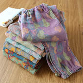 2024. gada jaunais pavasara vasaras sieviešu pidžamas, 100% kokvilnas krepa bikses, sievietēm, divpusējas dzijas, krāsotas pludmales apģērbs, brīvas mājas bikses