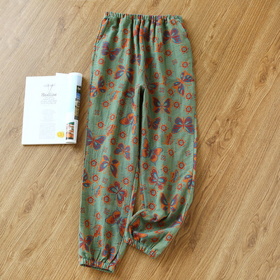 2024. gada jaunais pavasara vasaras sieviešu pidžamas, 100% kokvilnas krepa bikses, sievietēm, divpusējas dzijas, krāsotas pludmales apģērbs, brīvas mājas bikses