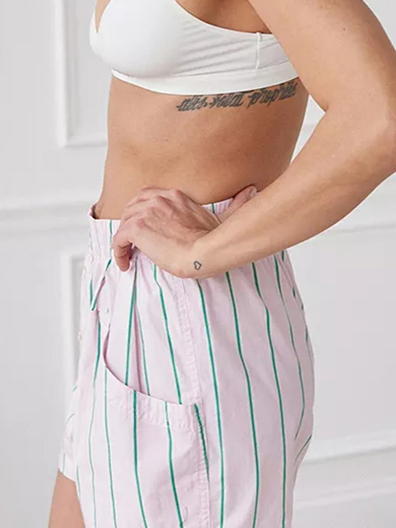 Sieviešu Y2k SvītrasŠorti Mīlīgi Baggy Īsas Bikses Rūtas Lounge Pidžama Apakšpuse Elastīgs Viduklis Bokseri Ielu apģērbi