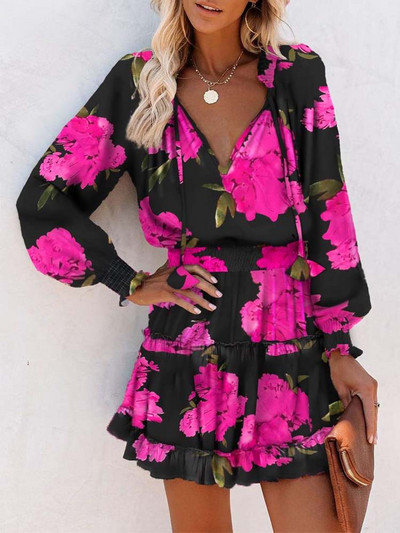 Nyakkendővel festett női ruha, rövid, V-nyakú, alap, nyomott A-vonalú ruha, alkalmi, fűzős, utcai napöltözet, divatos bohém női ruházat