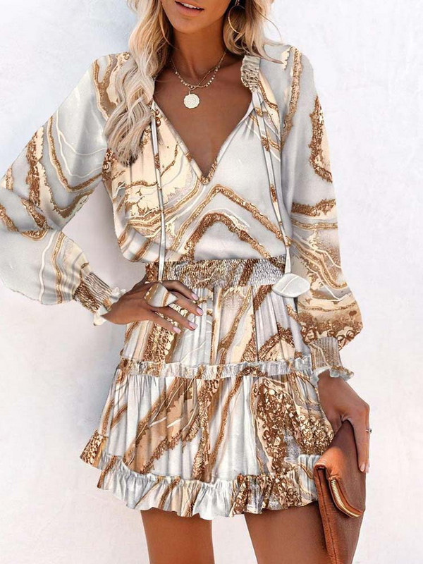 Nyakkendővel festett női ruha, rövid, V-nyakú, alap, nyomott A-vonalú ruha, alkalmi, fűzős, utcai napöltözet, divatos bohém női ruházat