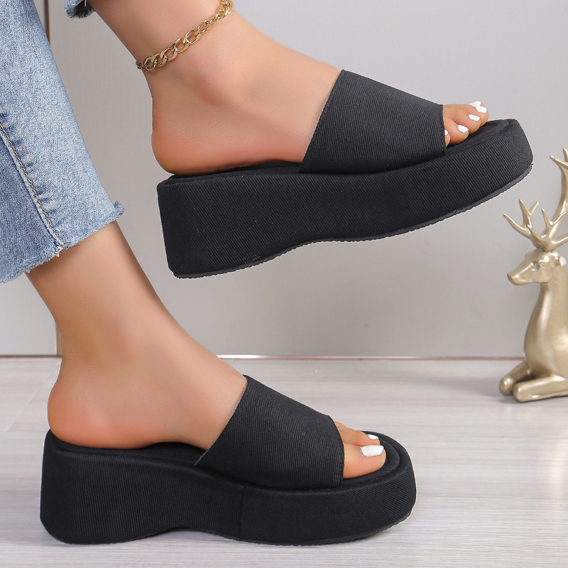 Debele sandale s platformom Ženske modne crne PU kožne papuče na klin za žene Ljetne natikače s debelim dnom