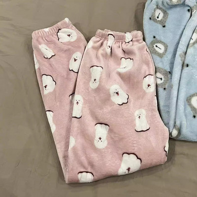 Sieviešu pidžamas bikses jaukas multfilmas flaneļa anime bikses siltas rudenī ziemas miega apakšā unisex