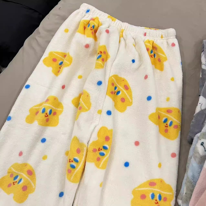 Sieviešu pidžamas bikses jaukas multfilmas flaneļa anime bikses siltas rudenī ziemas miega apakšā unisex