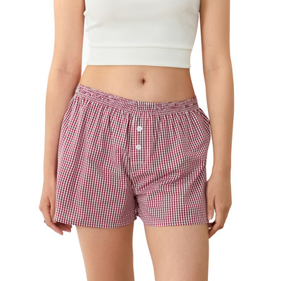 Sieviešu Y2K rūtaini pidžamas šorti elastīgi ar zemu vidukli, īsi atpūtas telpas apakšā vasaras ikdienas bokserīsi ielas apģērbi