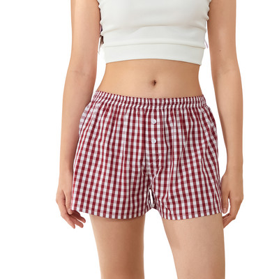 Sieviešu Y2K rūtaini pidžamas šorti elastīgi ar zemu vidukli, īsi atpūtas telpas apakšā vasaras ikdienas bokserīsi ielas apģērbi