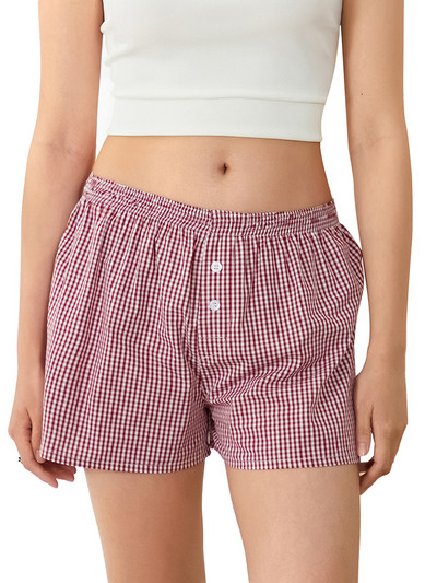 Pantaloni scurți de pijama în carouri Y2K pentru femei, elastic cu talie joasă, pantaloni scurti, pantaloni scurti de vară, casual, îmbrăcăminte de stradă