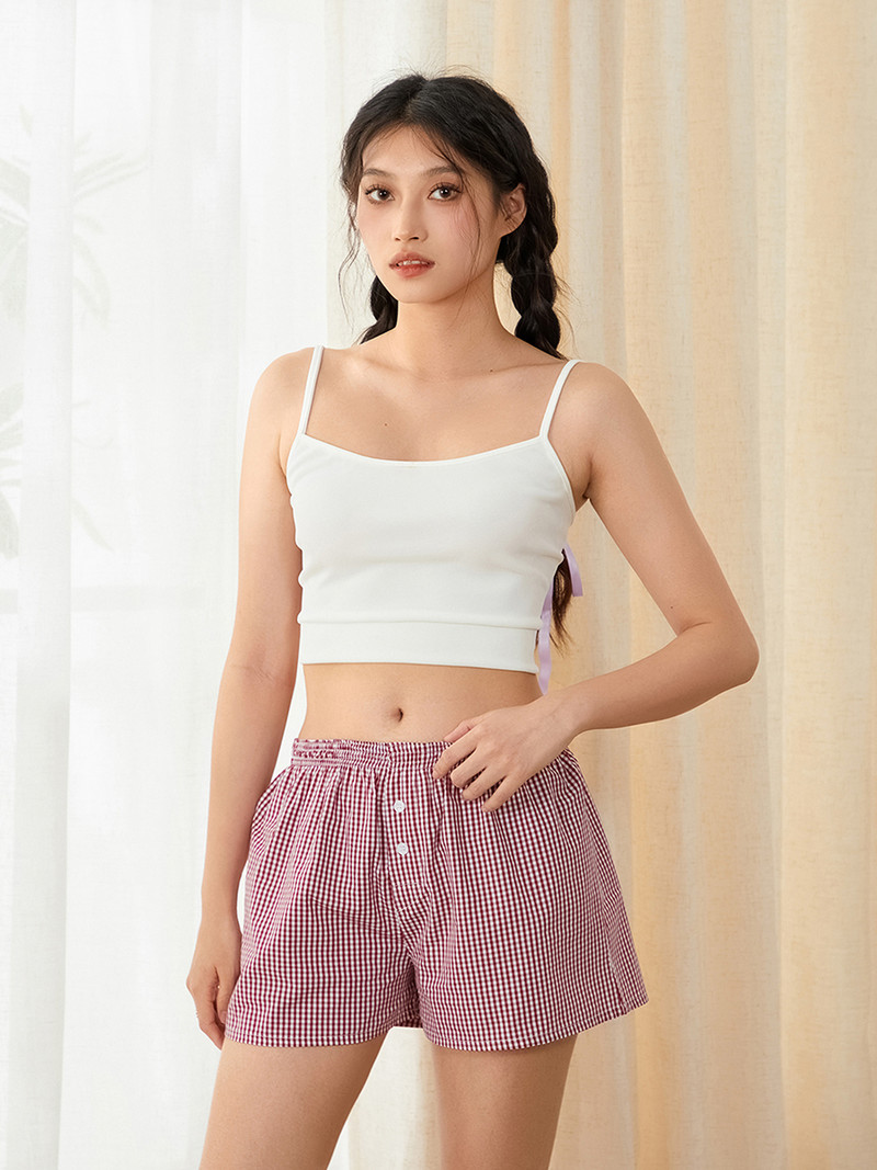 Sieviešu Y2K rūtaini pidžamas šorti elastīgi ar zemu vidukli, īsi atpūtas telpas apakšā vasaras ikdienas bokserīsi ielas apģērbi
