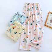 Női pizsamanadrág Nyári tiszta pamut otthoni nadrágok légáteresztő társalgó viselet bő, nyomott aljzattal, rugalmas derék Pj nadrág