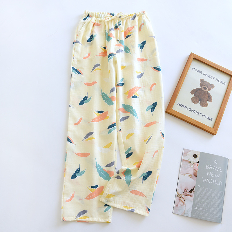 Női pizsamanadrág Nyári tiszta pamut otthoni nadrágok légáteresztő társalgó viselet bő, nyomott aljzattal, rugalmas derék Pj nadrág