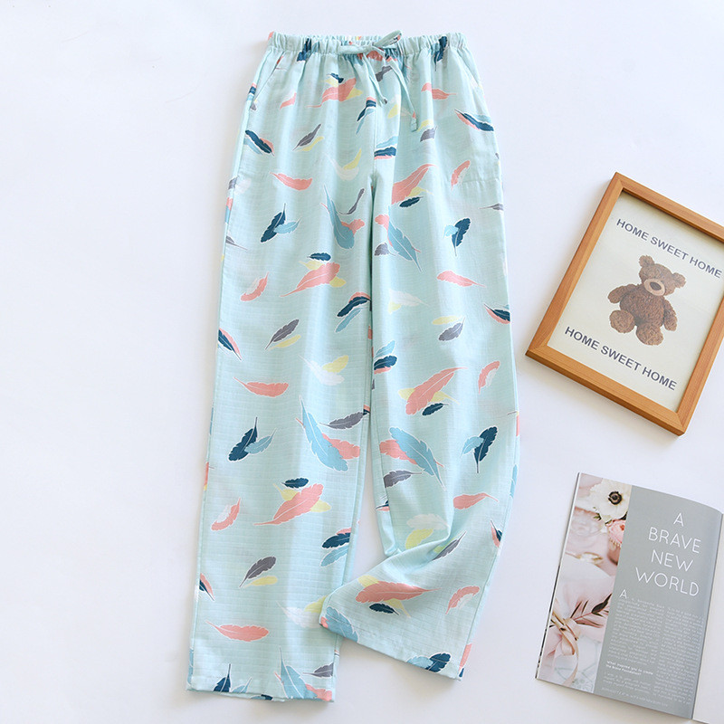 Női pizsamanadrág Nyári tiszta pamut otthoni nadrágok légáteresztő társalgó viselet bő, nyomott aljzattal, rugalmas derék Pj nadrág