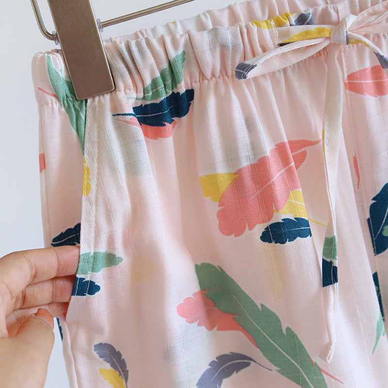 Női pizsamanadrág Nyári tiszta pamut otthoni nadrágok légáteresztő társalgó viselet bő, nyomott aljzattal, rugalmas derék Pj nadrág