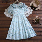 Vasaras meiteņu šifona kleita koledžas kleita sievietēm ar augstu vidukli ar īsām piedurknēm ar sirds apdruku kleita Peter Pan apkakle Kawaii Sweet Vestidos