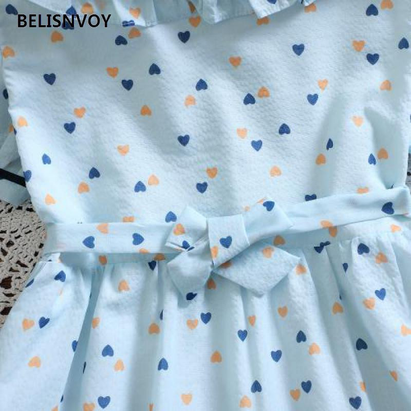 Vasaras meiteņu šifona kleita koledžas kleita sievietēm ar augstu vidukli ar īsām piedurknēm ar sirds apdruku kleita Peter Pan apkakle Kawaii Sweet Vestidos