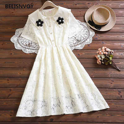 Slatke cvjetne haljine za žene 2022., nove ljetne haljine s petrovim ovratnikom i kratkim rukavima, izdubljena haljina za zabavu