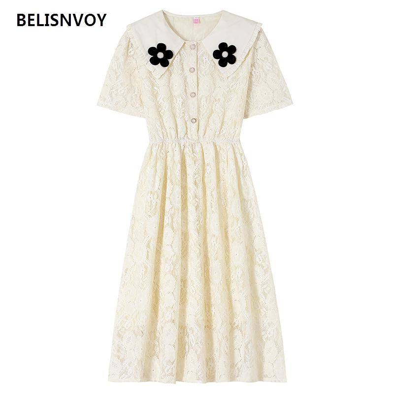 Slatke cvjetne haljine za žene 2022., nove ljetne haljine s petrovim ovratnikom i kratkim rukavima, izdubljena haljina za zabavu