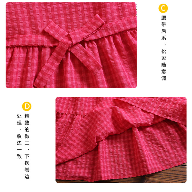 Mori lány kockás vestidos Új nyári divatos rövid ujjú női piros ruha