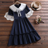 Kleita Sieviešu Mežģīnes Pīters Pens Apkakle Preppy Style Puff Sleeve College Retro Jauki saldie Meitenes Svētki Mīksts Dizains Sundress Ins