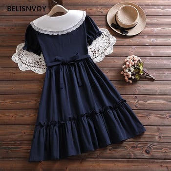 Рокля Дамска дантела с яка Питър Пан Preppy Style Puff Sleeve College Retro Lovely Sweet Girls Holiday Soft Design Sundress Ins