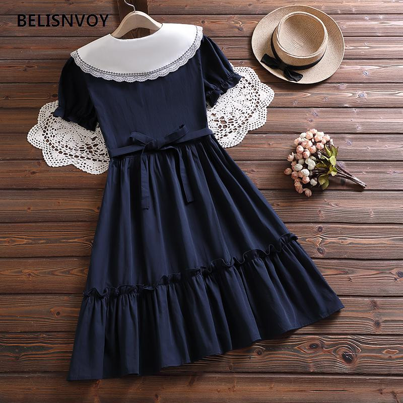 Kleita Sieviešu Mežģīnes Pīters Pens Apkakle Preppy Style Puff Sleeve College Retro Jauki saldie Meitenes Svētki Mīksts Dizains Sundress Ins