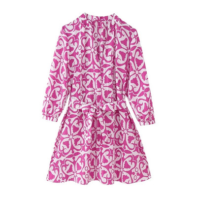 Ar jostas kleitām Sieviešu apdrukāta minikleita ikdienišķa kleita ar garām piedurknēm Femme 2024. gada vasaras eleganta ballītes seksīga kleita Vestidos Mujer