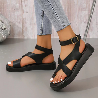 Sieviešu 2023. gada vasaras sandales Jaunas dabīgas ādas sieviešu sandales Plakanas modes sandales Sieviešu ķīļveida kurpes sievietēm