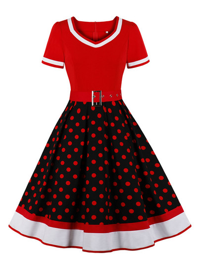 Tonval Vintage ženska cvjetna plisirana rockabilly haljina iz 50-ih, elegantne ženske pinup ljetne haljine visokog struka s remenom