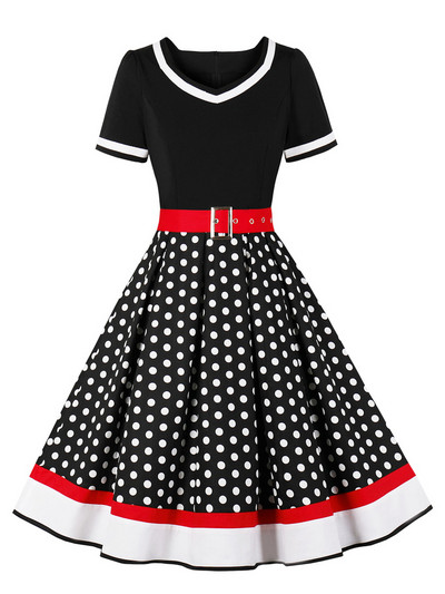 Tonval Vintage ženska cvjetna plisirana rockabilly haljina iz 50-ih, elegantne ženske pinup ljetne haljine visokog struka s remenom