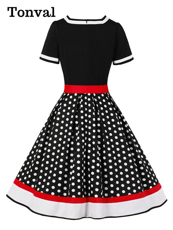 Tonval Vintage ženska cvjetna plisirana rockabilly haljina iz 50-ih, elegantne ženske pinup ljetne haljine visokog struka s remenom